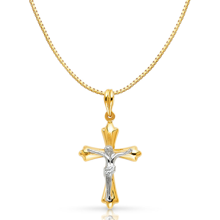 14K Gold Religious Crucifix Charm Pendant with 0.8mm Box Chain Necklace