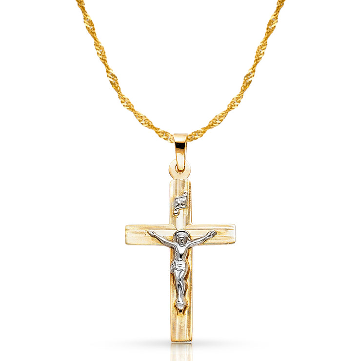 14K Gold Crucifix Pendant with 1.2mm Singapore Chain