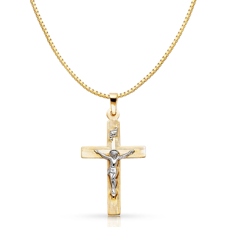 14K Gold Religious Crucifix Charm Pendant with 0.8mm Box Chain Necklace