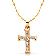 14K Gold Crucifix Pendant with 1.2mm Singapore Chain