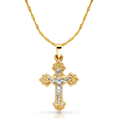 14K Gold Crucifix Pendant with 1.2mm Singapore Chain