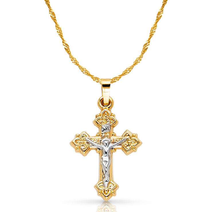 14K Gold Crucifix Pendant with 1.2mm Singapore Chain