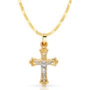 14K Gold Crucifix Pendant with 2.3mm Figaro 3+1 Chain