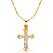 14K Gold Crucifix Pendant with 1.2mm Singapore Chain