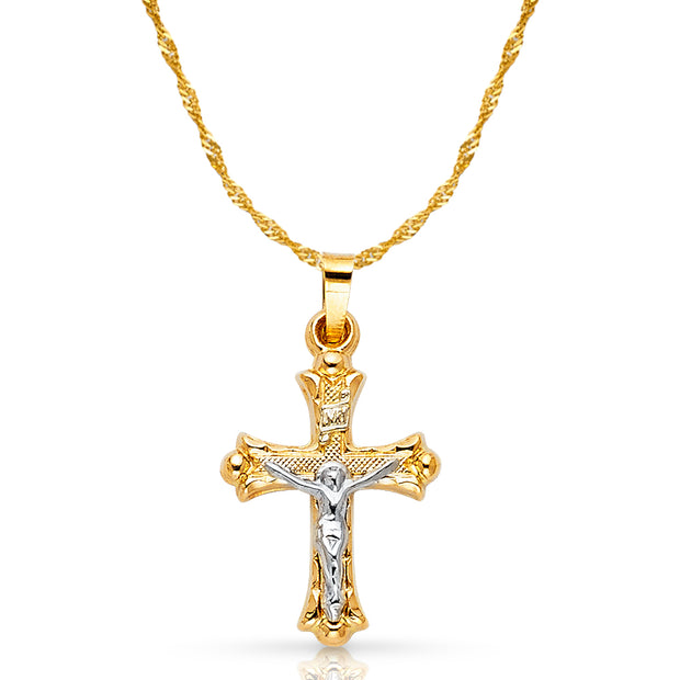 14K Gold Crucifix Pendant with 1.2mm Singapore Chain