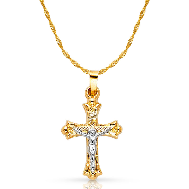 14K Gold Crucifix Pendant with 1.2mm Singapore Chain