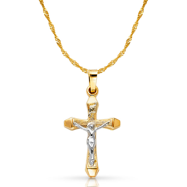 14K Gold Crucifix Pendant with 1.2mm Singapore Chain