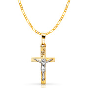 14K Gold Crucifix Pendant with 2mm Figaro 3+1 Chain