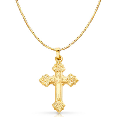 14K Gold Religious Cross Charm Pendant with 0.8mm Box Chain Necklace