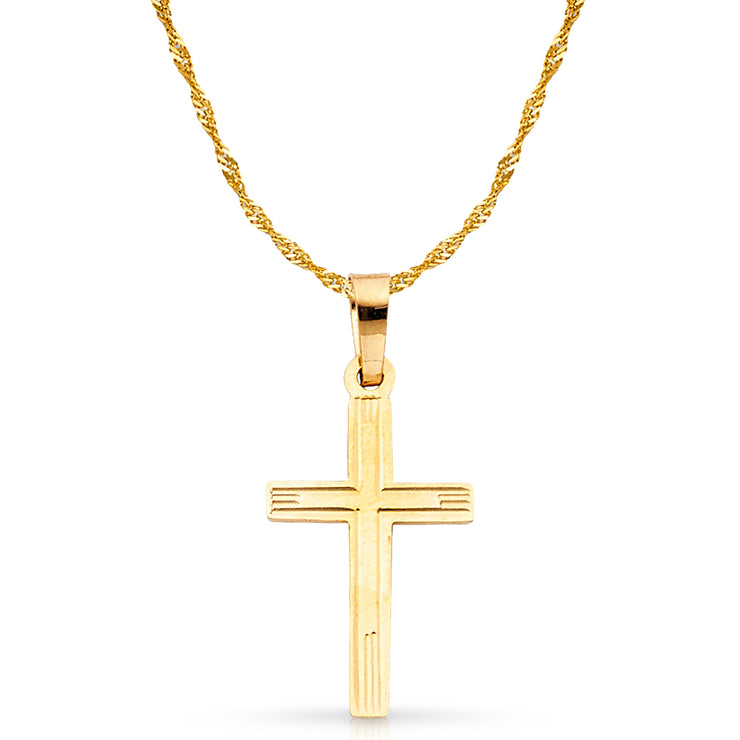 14K Gold Cross Charm Pendant with 1.8mm Singapore Chain Necklace