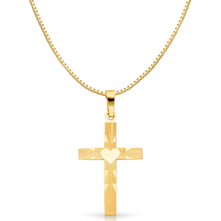 14K Gold Religious Cross Charm Pendant with 0.8mm Box Chain Necklace