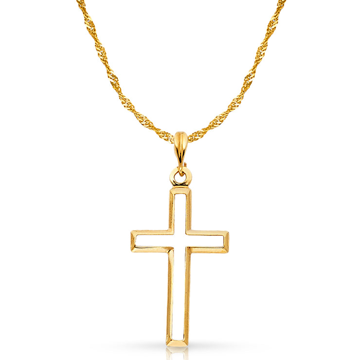 14K Gold Opening Cross Charm Pendant with 1.2mm Singapore Chain Necklace