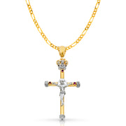 14K Gold Crucifix Pendant with 3.1mm Figaro 3+1 Chain