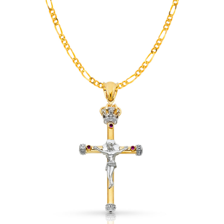 14K Gold Crucifix Pendant with 3.1mm Figaro 3+1 Chain