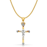 14K Gold Crucifix Pendant with 1.7mm Flat Open Wheat Chain