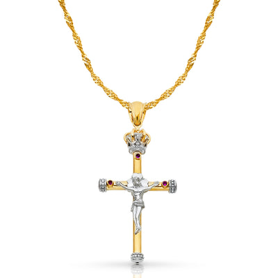 14K Gold Crucifix Pendant with 1.8mm Singapore Chain