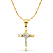 14K Gold CZ Crucifix Pendant with 1.8mm Singapore Chain