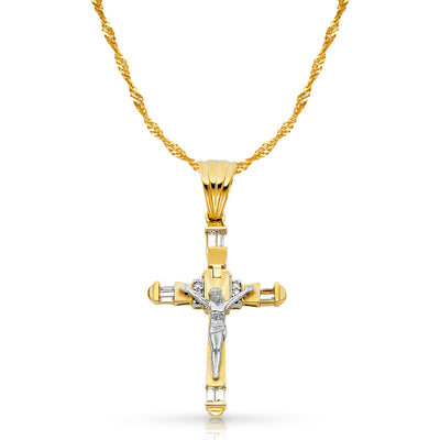 14K Gold CZ Crucifix Pendant with 1.8mm Singapore Chain