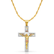 14K Gold CZ Crucifix Pendant with 1.8mm Singapore Chain