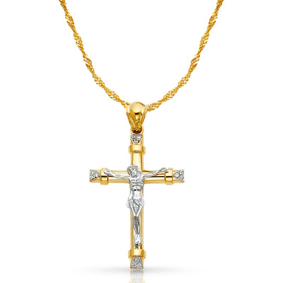 14K Gold CZ Crucifix Pendant with 1.8mm Singapore Chain