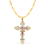 14K Gold Crucifix Pendant with 3.1mm Figaro 3+1 Chain