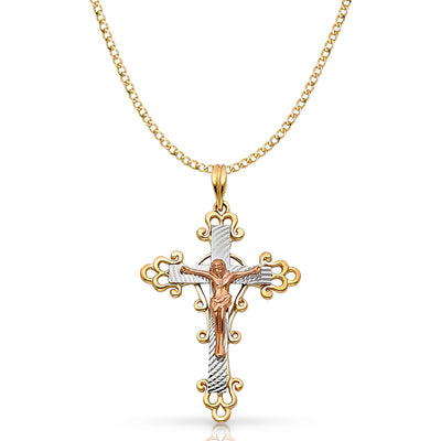 14K Gold Crucifix Pendant with 3.4mm Hollow Cuban Chain