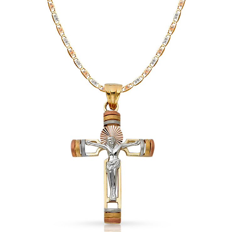 14K Gold Crucifix Pendant with 3.3mm Valentino Star Diamond Cut Chain