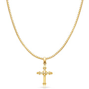 14K Gold Religious Cross Charm Pendant with 1.2mm Box Chain Necklace