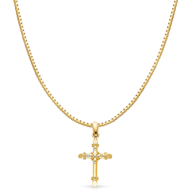 14K Gold Religious Cross Charm Pendant with 1.2mm Box Chain Necklace