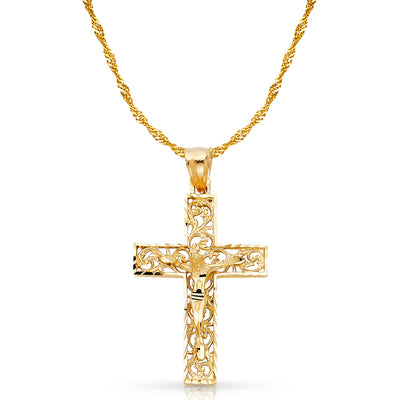 14K Gold Crucifix Charm Pendant with 1.8mm Singapore Chain Necklace