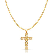 14K Gold Religious Crucifix Charm Pendant with 1.2mm Box Chain Necklace