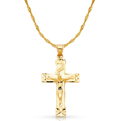 14K Gold Crucifix Charm Pendant with 1.8mm Singapore Chain Necklace