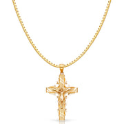 14K Gold Religious Crucifix Charm Pendant with 1.2mm Box Chain Necklace