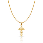 14K Gold Crucifix Charm Pendant with 1.1mm Wheat Chain Necklace