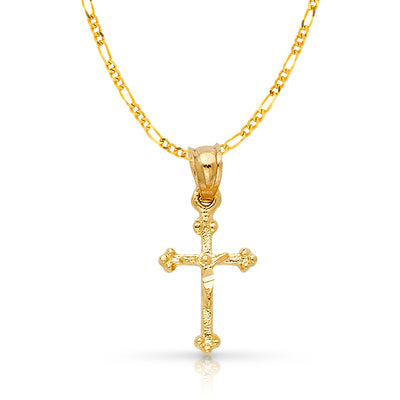 14K Gold Crucifix Charm Pendant with 2mm Figaro 3+1 Chain Necklace