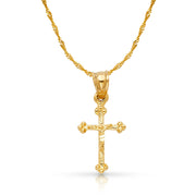 14K Gold Crucifix Charm Pendant with 1.2mm Singapore Chain Necklace