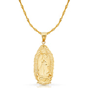 14K Gold Guadalupe Charm Pendant with 1.8mm Singapore Chain Necklace