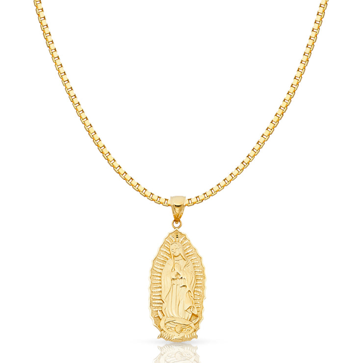 14K Gold Religious Guadalupe Charm Pendant with 1.2mm Box Chain Necklace