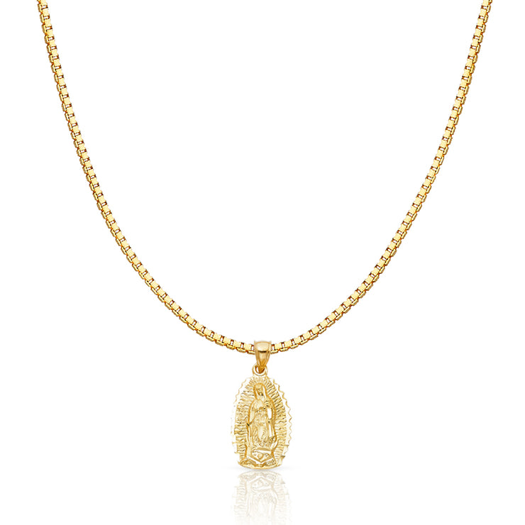 14K Gold Religious Guadalupe Charm Pendant with 1.2mm Box Chain Necklace