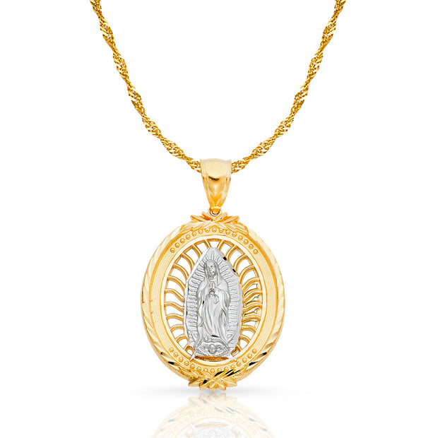 14K Gold Guadalupe Charm Pendant with 1.8mm Singapore Chain Necklace