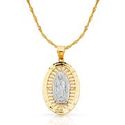 14K Gold Guadalupe Charm Pendant with 1.8mm Singapore Chain Necklace