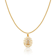 14K Gold Guadalupe Charm Pendant with 0.9mm Wheat Chain Necklace