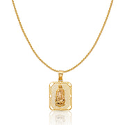 14K Gold Guadalupe Charm Pendant with 0.9mm Wheat Chain Necklace