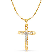 14K Gold Crucifix Charm Pendant with 2mm Flat Open Wheat Chain Necklace