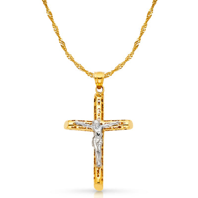 14K Gold Crucifix Charm Pendant with 1.8mm Singapore Chain Necklace