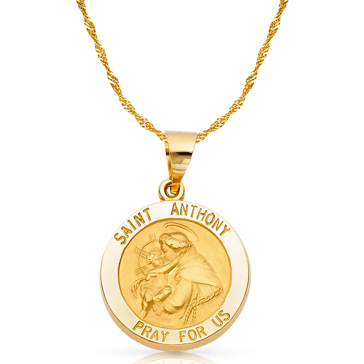 14K Gold St. Anthony Charm Pendant with 1.8mm Singapore Chain Necklace