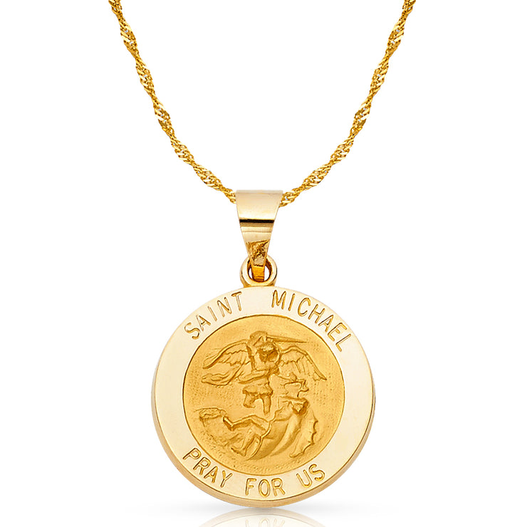 14K Gold St. Michael Charm Pendant with 1.8mm Singapore Chain Necklace