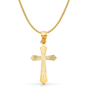 14K Gold Cross Stamp Charm Pendant with 1.7mm Flat Open Wheat Chain Necklace