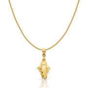 14K Gold Milagrosa Charm Pendant with 0.9mm Wheat Chain Necklace