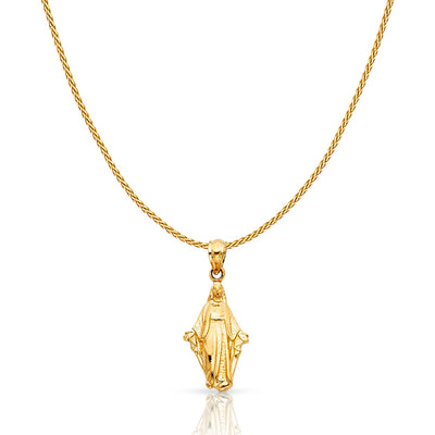 14K Gold Milagrosa Charm Pendant with 0.9mm Wheat Chain Necklace